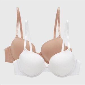 White & Nude 40C NWT 2-pack Maidenform Modern Demi Underwire T-shirt Bras